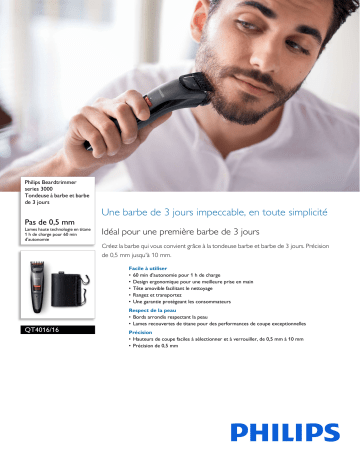 Philips QT4016/16 Beardtrimmer series 3000 Tondeuse à barbe et barbe de 3 jours Manuel utilisateur | Fixfr