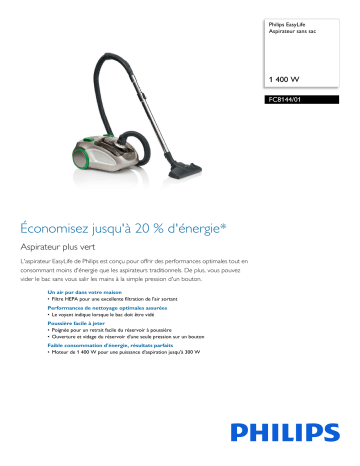 Philips FC8144/01 EasyLife Aspirateur sans sac Manuel utilisateur | Fixfr