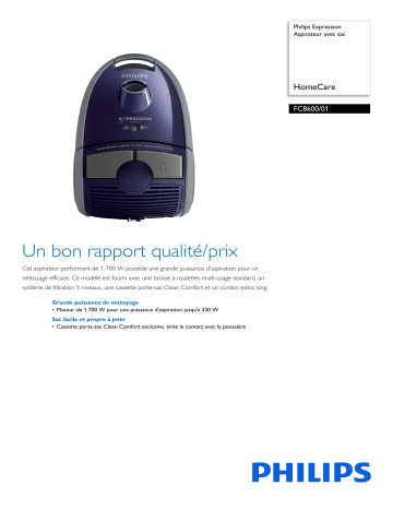 Philips FC8600/01 Expression Aspirateur avec sac Manuel utilisateur | Fixfr