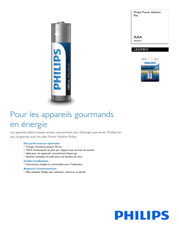 Philips LR03P8W/10 Power Alkaline Pile Manuel utilisateur | Fixfr