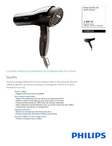 Philips HP4892/00 SalonPro AC Sèche-cheveux Manuel utilisateur | Fixfr