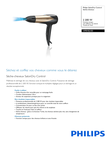 Philips HP8182/00 SalonDry Control Sèche-cheveux Manuel utilisateur | Fixfr