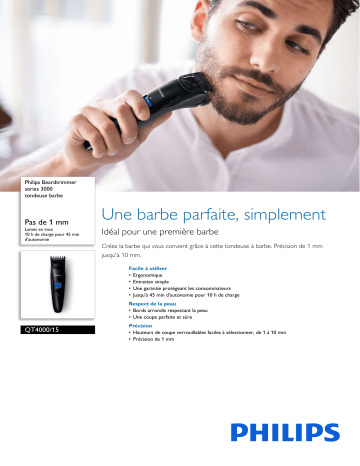 Philips QT4000/15 Beardtrimmer series 3000 tondeuse barbe Manuel utilisateur | Fixfr