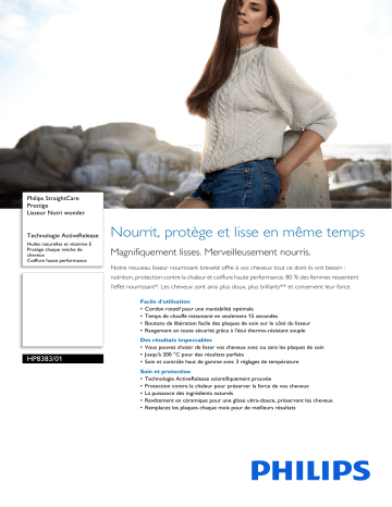 Philips HP8383/01 StraightCare Prestige Lisseur Nutri wonder Manuel utilisateur | Fixfr