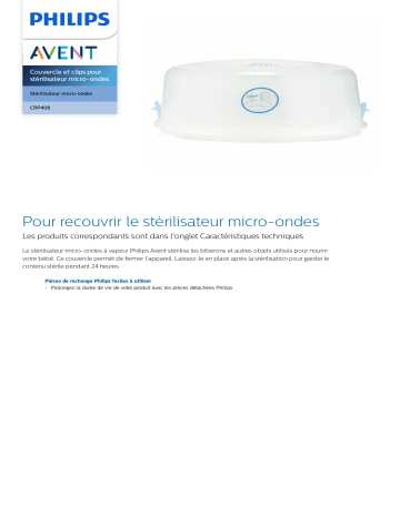 Avent CRP408/01 Avent Couvercle et clips pour stérilisateur micro-ondes Manuel utilisateur | Fixfr