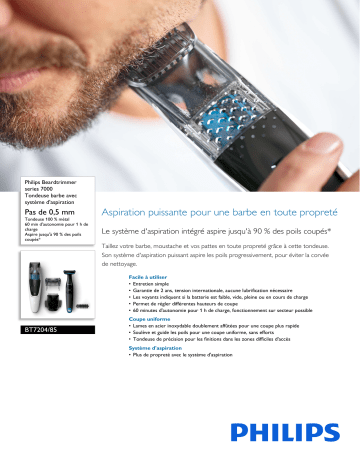 Philips BT7204/85 Beardtrimmer series 7000 Tondeuse barbe avec système d'aspiration Manuel utilisateur | Fixfr