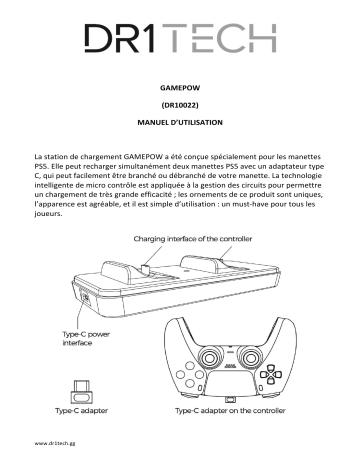 DR1TECH GamePow Chargeur Manette PS5 Dualsense Manuel utilisateur | Fixfr