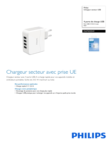 Philips DLP4335W/12 Chargeur secteur USB Manuel utilisateur | Fixfr