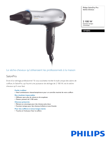 Philips HP4890/29 SalonDry Pro Sèche-cheveux Manuel utilisateur | Fixfr