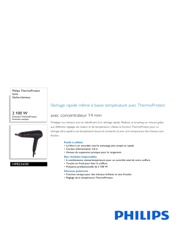 Philips HP8234/00 ThermoProtect Ionic Sèche-cheveux Manuel utilisateur | Fixfr