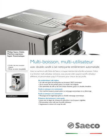Saeco HD8946/01 Saeco Xelsis Machine espresso Super Automatique Manuel utilisateur | Fixfr