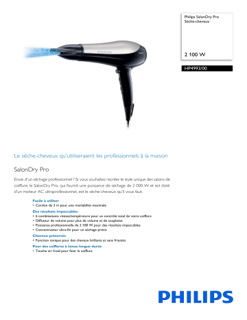 Philips HP4993/00 SalonDry Pro Sèche-cheveux Manuel utilisateur | Fixfr