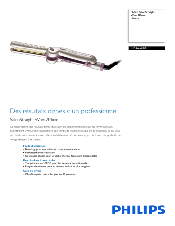 Philips HP4646/00 SalonStraight Want2Move Lisseur Manuel utilisateur | Fixfr