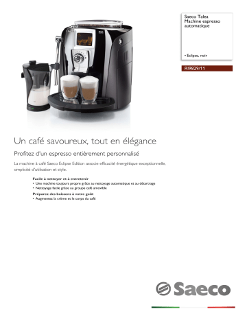 Saeco RI9829/11 Saeco Talea Machine espresso automatique Manuel utilisateur | Fixfr