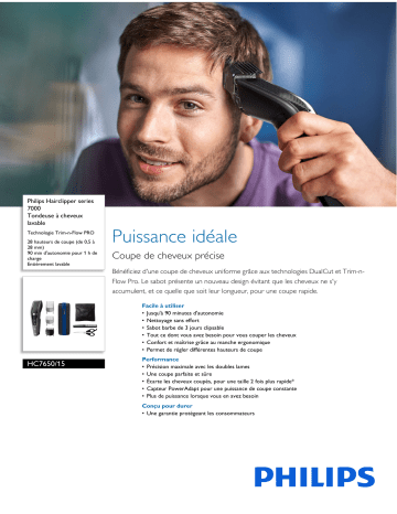 Philips HC7650/15 Hairclipper series 7000 Tondeuse à cheveux lavable Manuel utilisateur | Fixfr