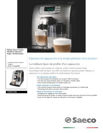Saeco HD8753/83 Saeco Intelia Machine espresso Super Automatique Manuel utilisateur | Fixfr