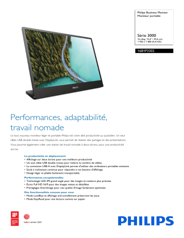 Philips 16B1P3302/01 Business Monitor Moniteur portable Manuel utilisateur | Fixfr