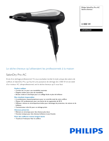 Philips HP4992/29 SalonDry Pro AC Sèche-cheveux Manuel utilisateur | Fixfr