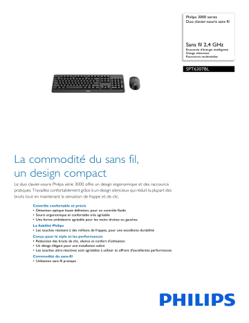 Philips SPT6307BL/01 3000 series Duo clavier-souris sans fil Manuel utilisateur | Fixfr