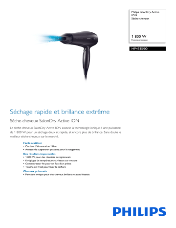 Philips HP4935/00 SalonDry Active ION Sèche-cheveux Manuel utilisateur | Fixfr