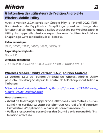 Nikon Wireless Mobile Utility Manuel utilisateur | Fixfr