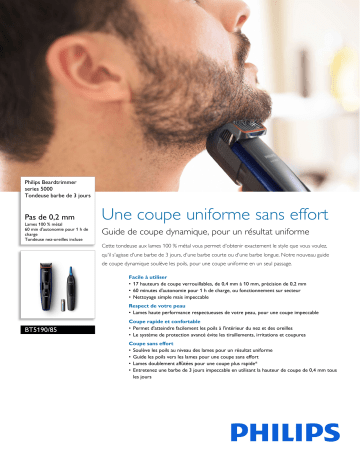 Philips BT5190/85 Beardtrimmer series 5000 Tondeuse barbe de 3 jours Manuel utilisateur | Fixfr