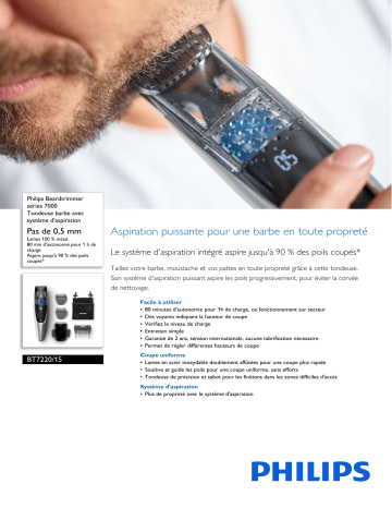 Philips BT7220/15 Beardtrimmer series 7000 Tondeuse barbe avec système d'aspiration Manuel utilisateur | Fixfr
