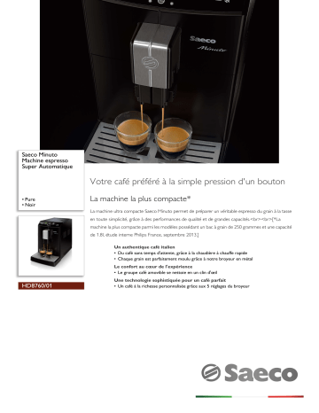 Saeco HD8760/01 Saeco Minuto Machine espresso Super Automatique Manuel utilisateur | Fixfr