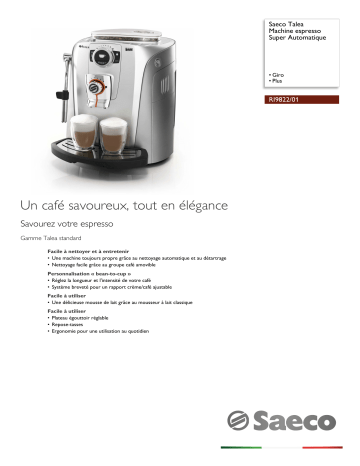 Saeco RI9822/01 Saeco Talea Machine espresso Super Automatique Manuel utilisateur | Fixfr