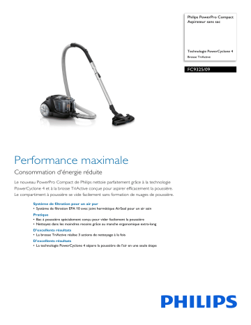 Philips FC9325/09 PowerPro Compact Aspirateur sans sac Manuel utilisateur | Fixfr