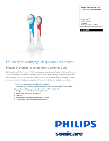 Sonicare HX6032/05 Sonicare For Kids Têtes de brosse compactes Manuel utilisateur | Fixfr