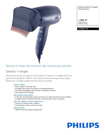 Philips HP4867/29 SalonDry 'n Straight Sèche-cheveux Manuel utilisateur | Fixfr