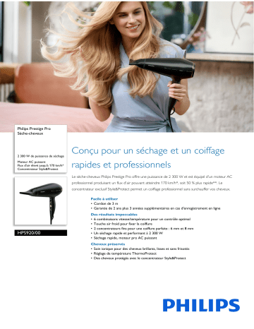 Philips HPS920/00 Prestige Pro Sèche-cheveux Manuel utilisateur | Fixfr