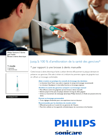 Sonicare HX6631/01 Sonicare 3 Series gum health Brosse à dents électrique Manuel utilisateur | Fixfr