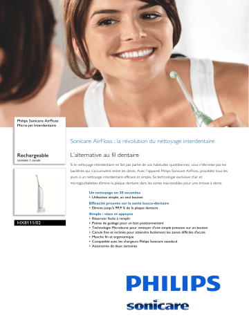 Sonicare HX8111/02 Sonicare AirFloss Micro-jet Interdentaire Manuel utilisateur | Fixfr