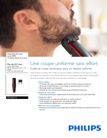 Philips BT5203/15 Beardtrimmer series 5000 Tondeuse barbe de 3 jours Manuel utilisateur | Fixfr