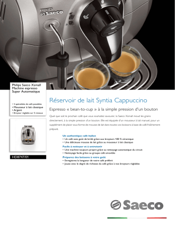 Saeco HD8747/01 Saeco Xsmall Machine espresso Super Automatique Manuel utilisateur | Fixfr