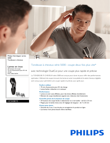 Philips HC5438/15 Hairclipper series 5000 Tondeuse à cheveux Manuel utilisateur | Fixfr