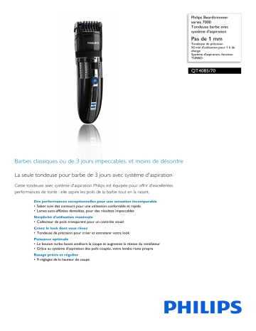 Philips QT4085/70 Beardtrimmer series 7000 Tondeuse barbe avec système d'aspiration Manuel utilisateur | Fixfr