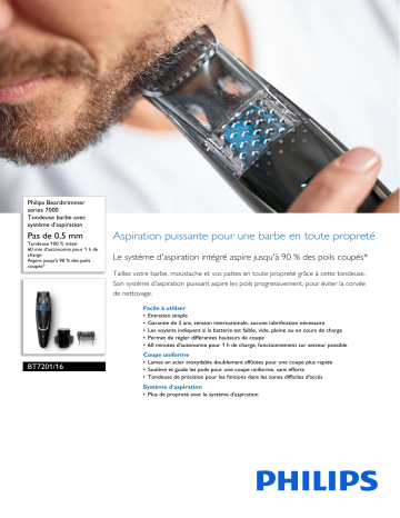 Philips BT7201/16 Beardtrimmer series 7000 Tondeuse barbe avec système d'aspiration Manuel utilisateur | Fixfr