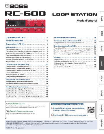 Boss RC-600 Loop Station Manuel du propriétaire | Fixfr