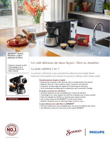 SENSEO® HD6592/65 SENSEO® Switch Machine à café à dosettes et filtre Manuel utilisateur | Fixfr