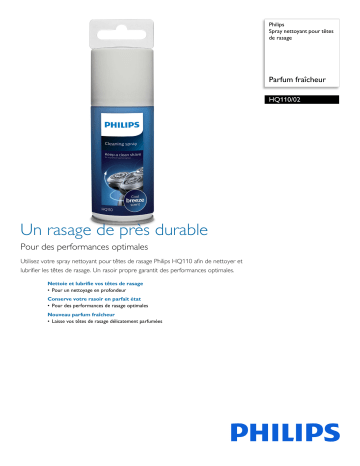 Philips HQ110/02 Spray nettoyant pour têtes de rasage Manuel utilisateur | Fixfr