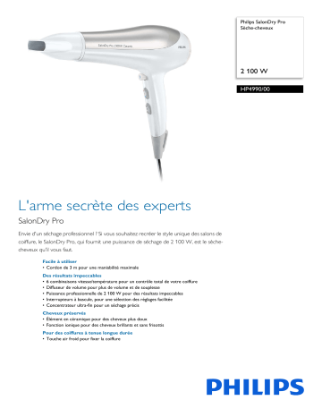 Philips HP4990/00 SalonDry Pro Sèche-cheveux Manuel utilisateur | Fixfr