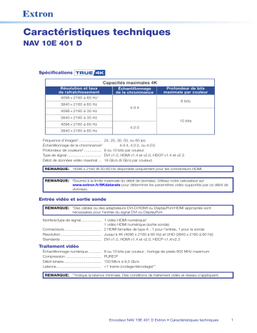 Extron NAV 10E 401 D spécification | Fixfr