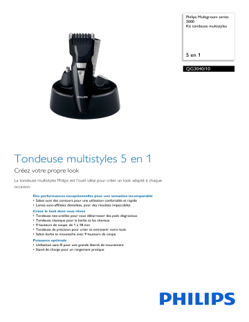 Philips QG3040/10 Multigroom series 3000 Kit tondeuse multistyles Manuel utilisateur | Fixfr
