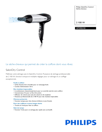 Philips HP4983/00 SalonDry Control Sèche-cheveux Manuel utilisateur | Fixfr