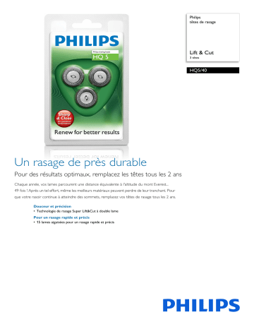 Philips HQ5/40 têtes de rasage Manuel utilisateur | Fixfr