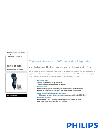 Philips HC3400/15 Hairclipper series 3000 Tondeuse à cheveux Manuel utilisateur | Fixfr