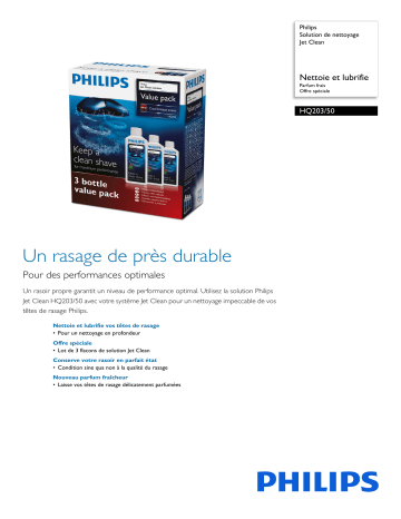 Philips HQ203/50 Solution de nettoyage Jet Clean Manuel utilisateur | Fixfr